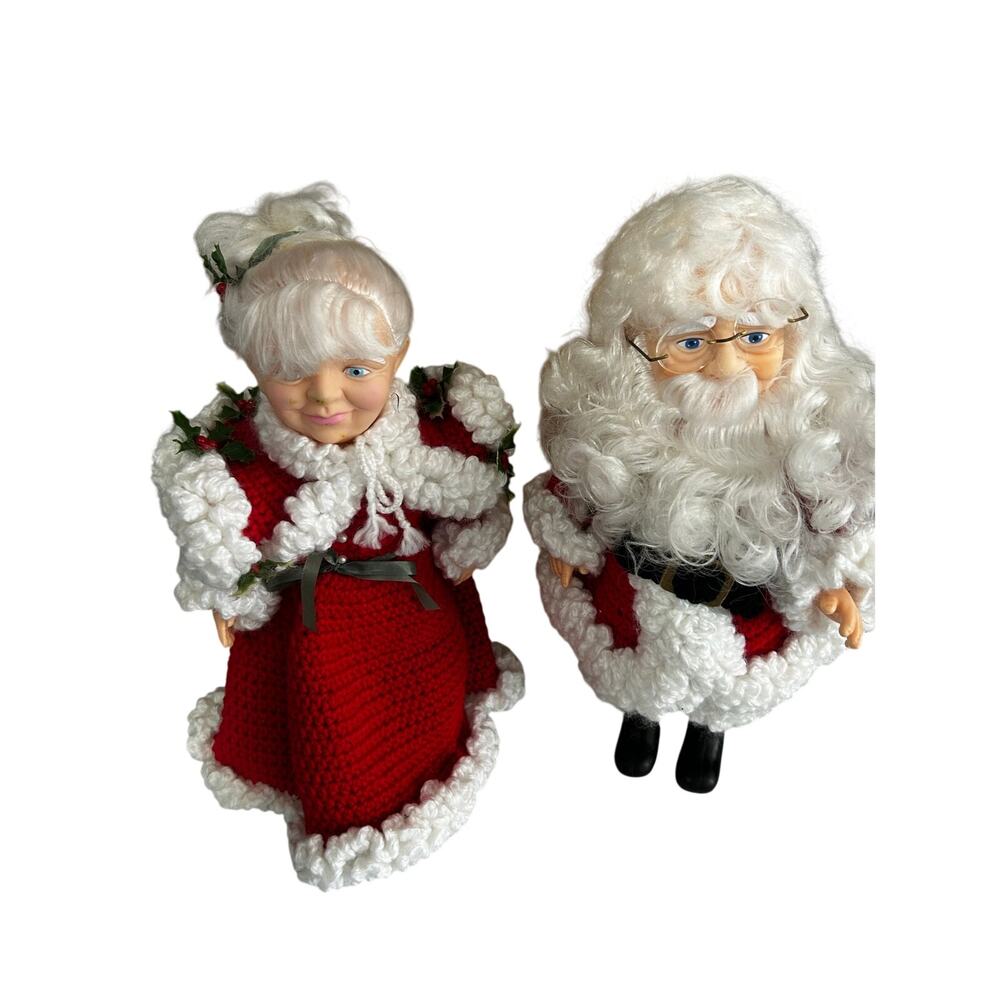 Handmade Crochet Mr. & Mrs. Claus Christmas Dolls Holiday Decor Set of 2